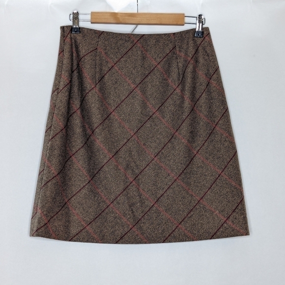 Ann Taylor Loft Skirt Sz 8P Petite Wool A Line Brown Check Dark Academia Library - Picture 4 of 7